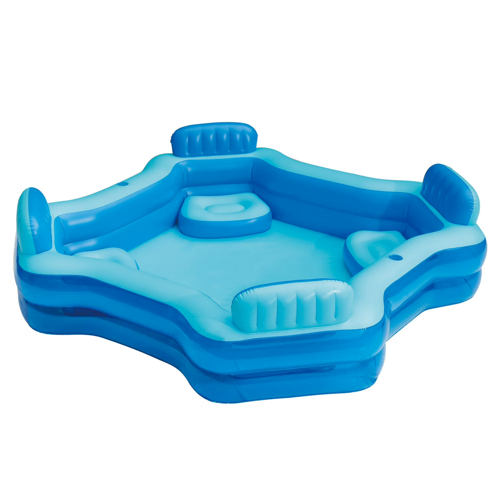 Blue Deluxe Comfort Inflatable Family Swimming Pool, 4 Seats, Square, Age 6 & up