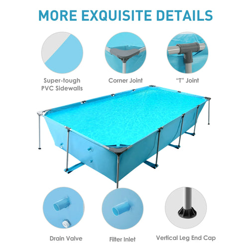 15FT Rectangular Frame Swimming Pool Metal Outdoor Backyard