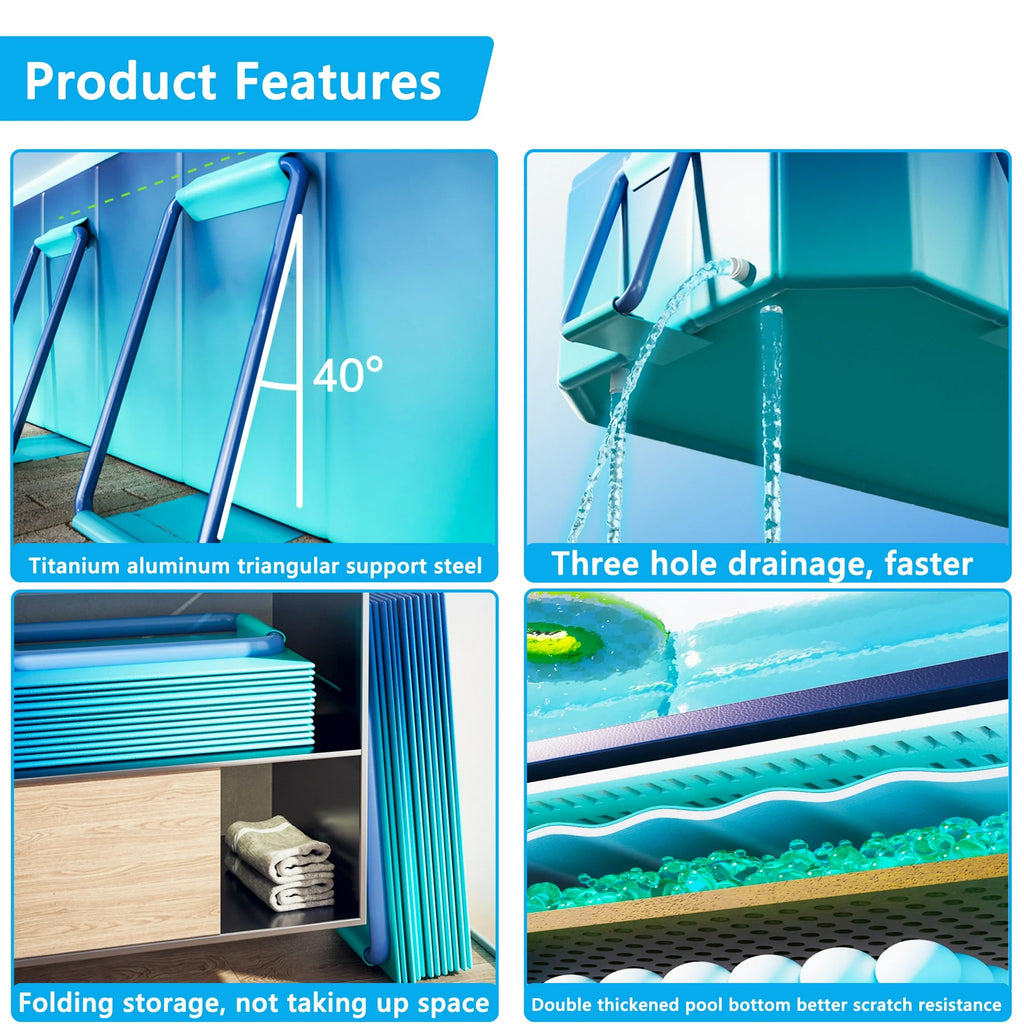 Hyindoor Outdoor Foldable Non-Inflatable Adults and Kids Swimming Pool Titanium Aluminum