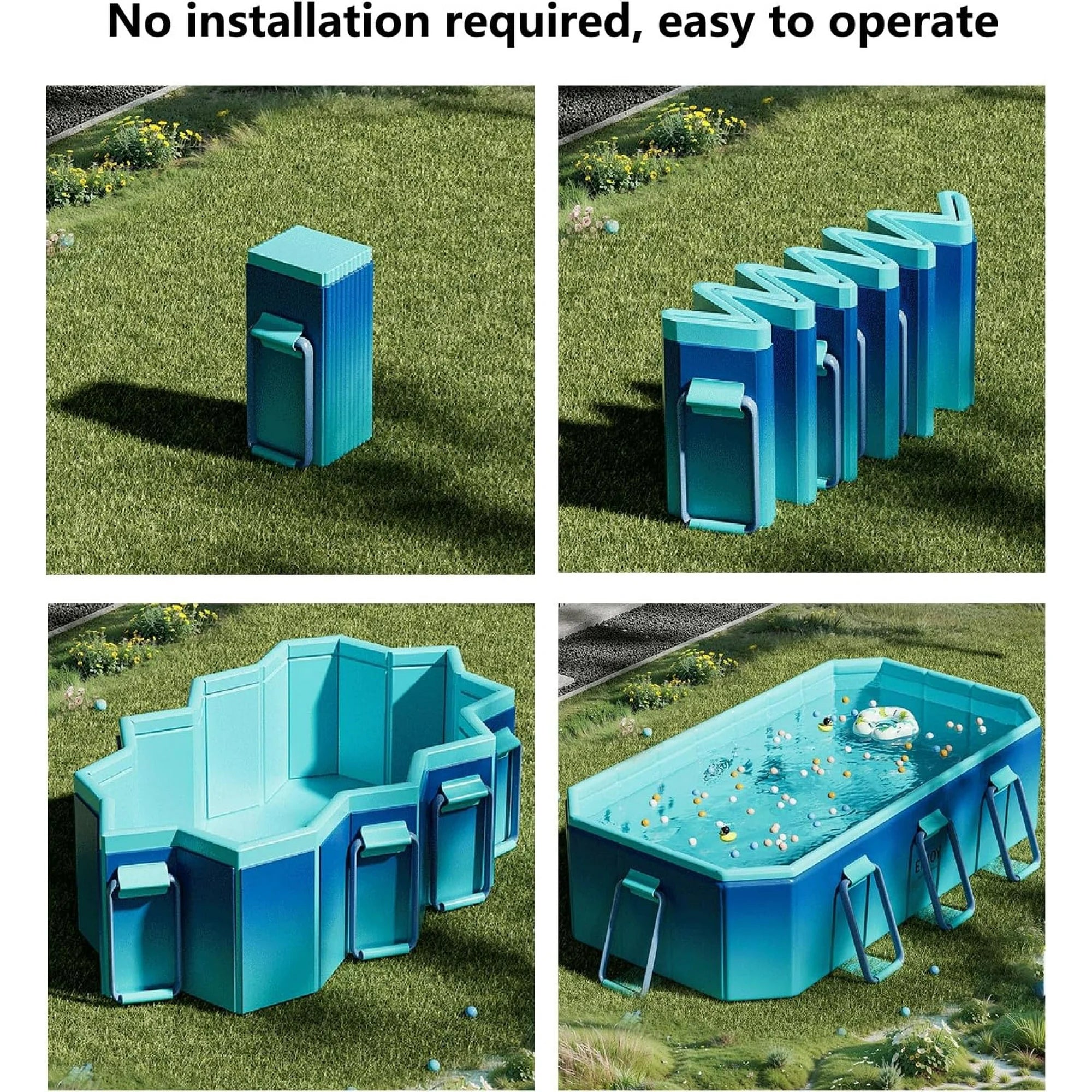 Hurber Foldable Swimming Pool, Large Non-Inflatable Adults Kids Outdoor Pools, Ice Blue, 113" x 66" x 20"