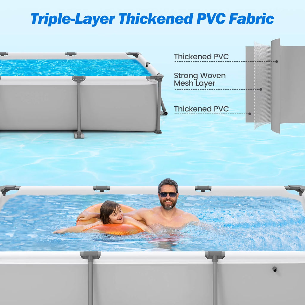 978 Gal Outdoor Family Swimming Pool with Metal Frame Multi-layer PVC Fabric