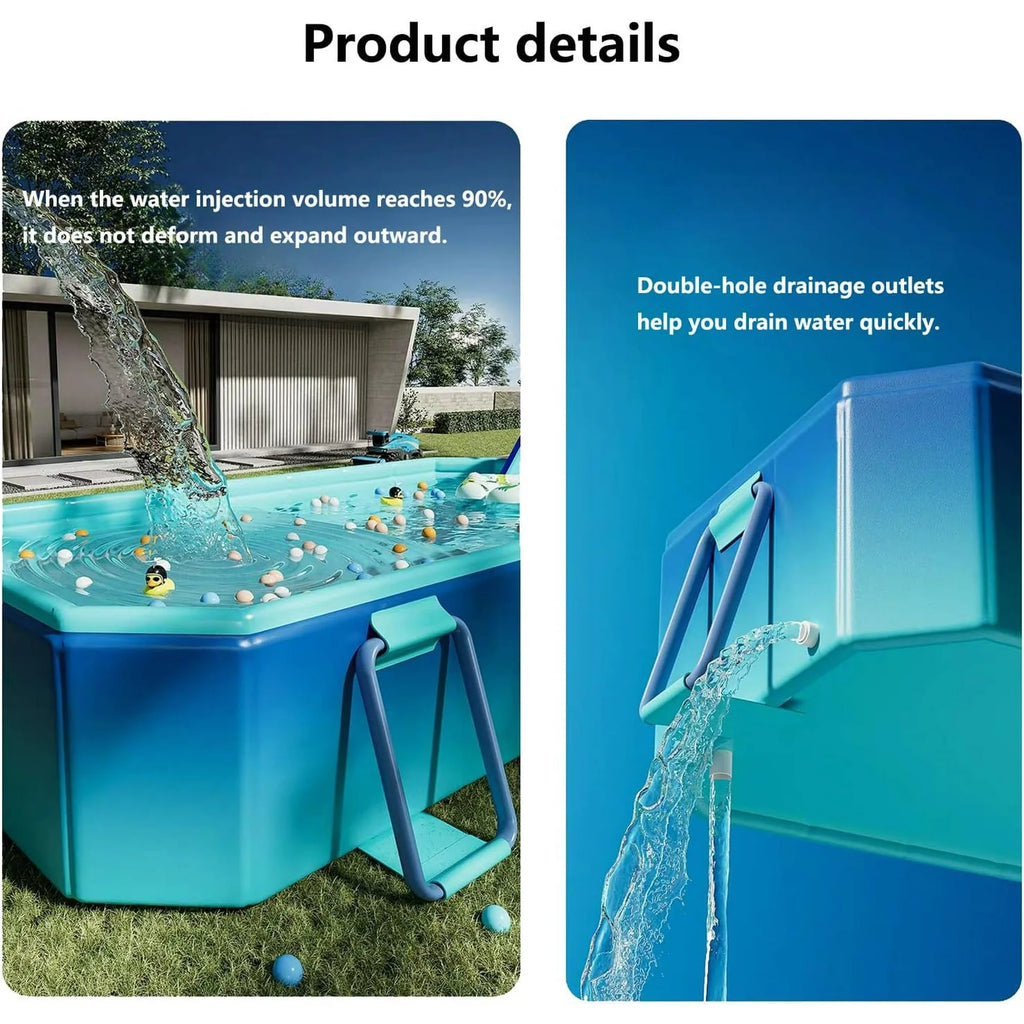 Hurber Foldable Swimming Pool, Large Non-Inflatable Adults Kids Outdoor Pools, Ice Blue, 113" x 66" x 20"